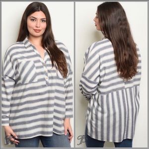 Favlux Fashion 3/4 Sleeve Striped Tunic Top